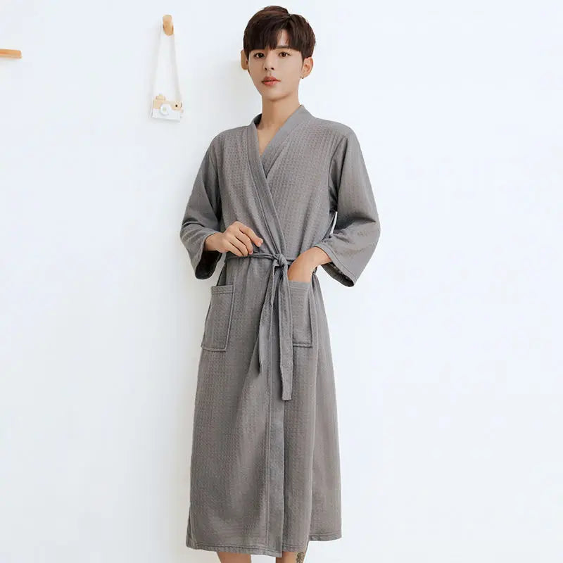 peignoir de bain gris manches longues homme