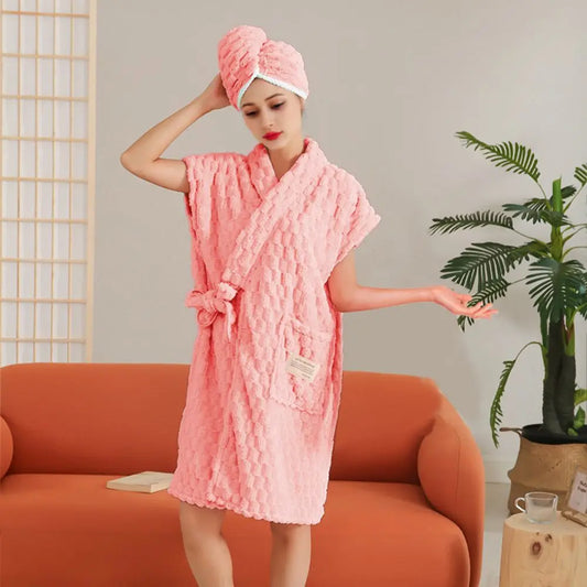 ensemble peignoir de bain rose