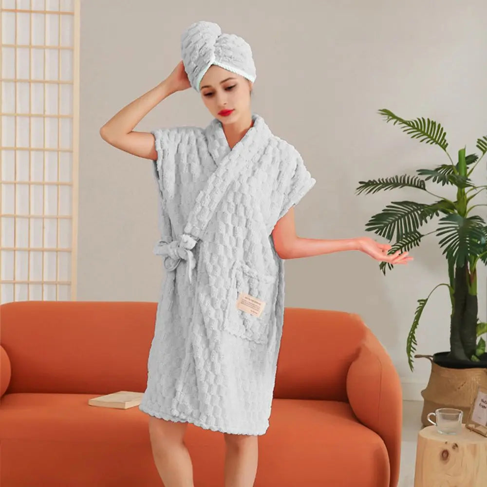 ensemble peignoir de bain gris