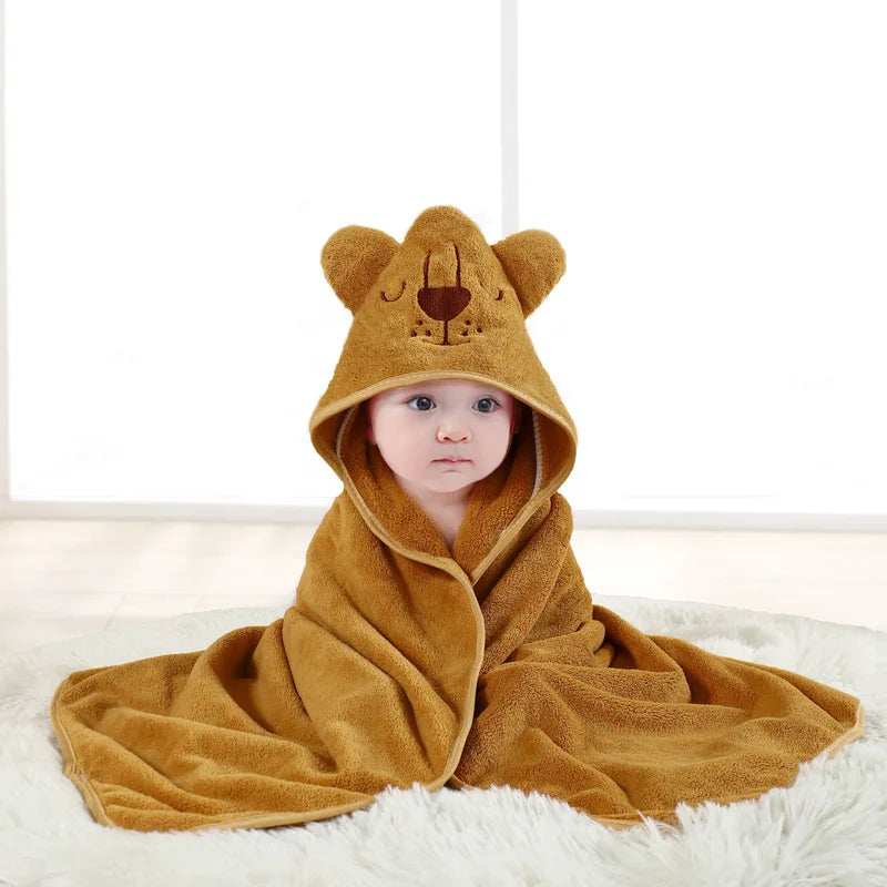 peignoir cape de bain bébé lion marron
