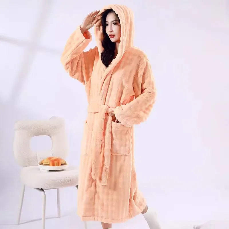 peignoir de bain à capuche adulte corail