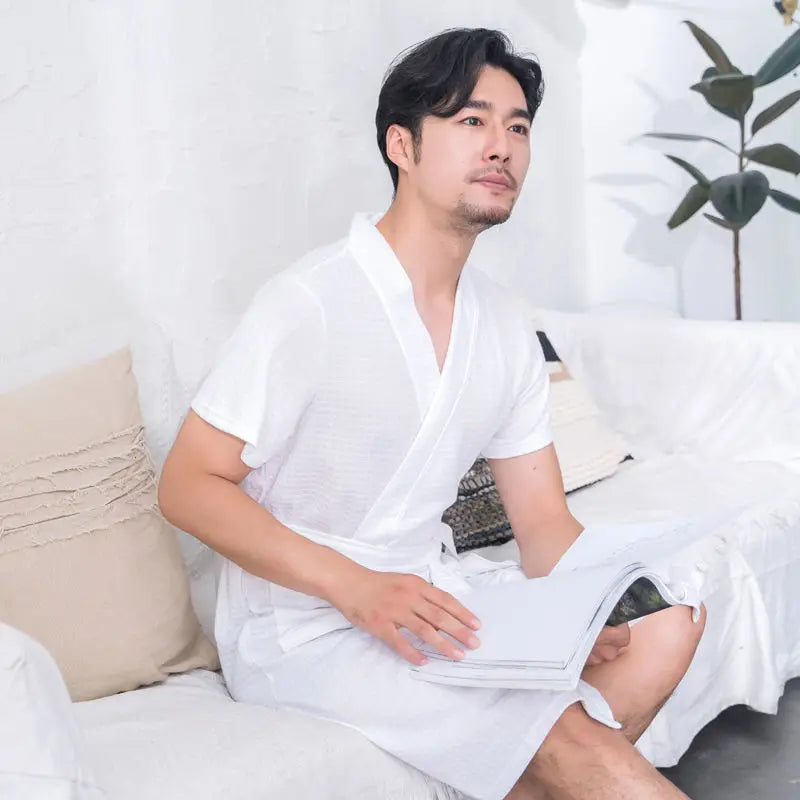 peignoir de bain ado manches courtes garçon blanc