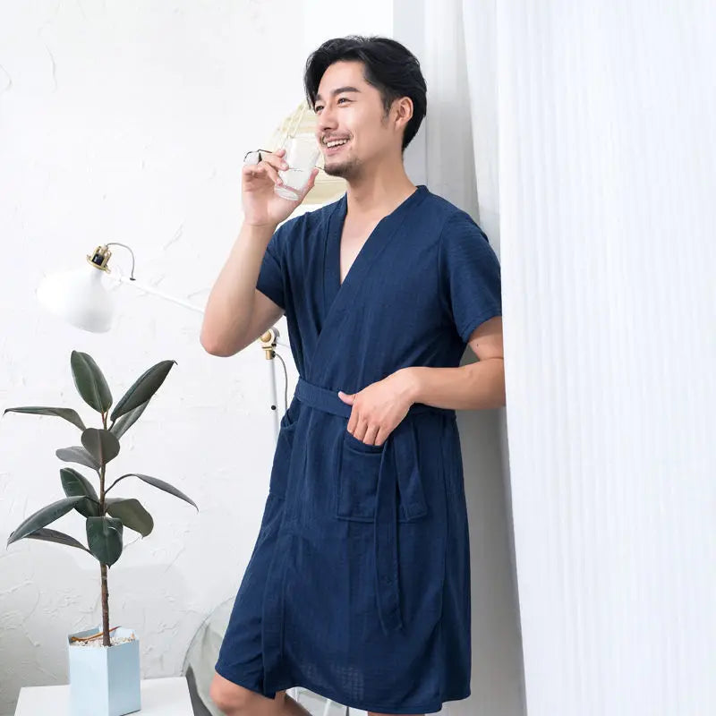 peignoir de bain ado manches courtes garçon bleu marine 