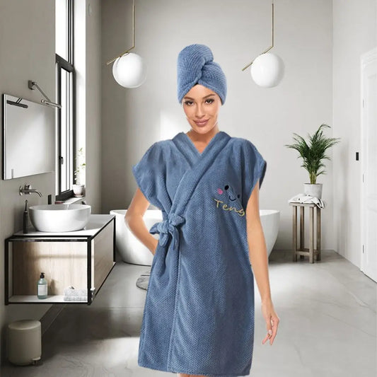 peignoir de bain ado fille bleu