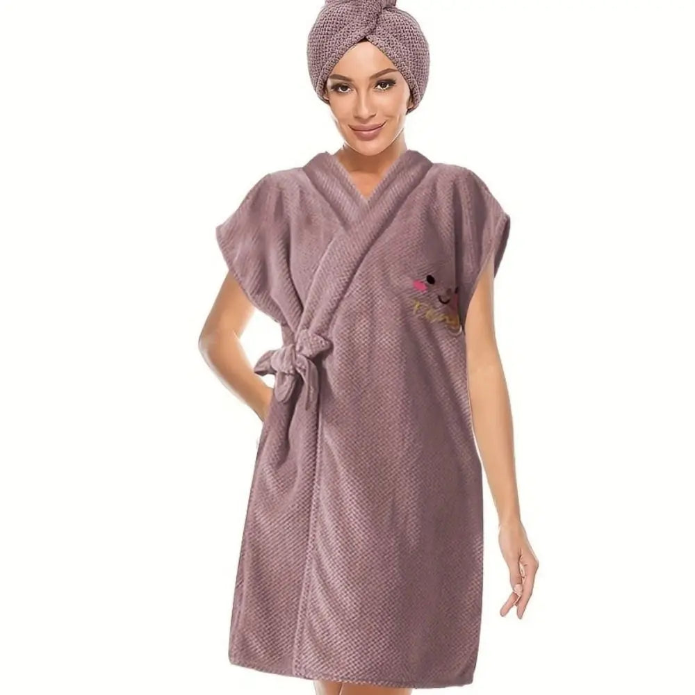 peignoir de bain ado fille marron violet