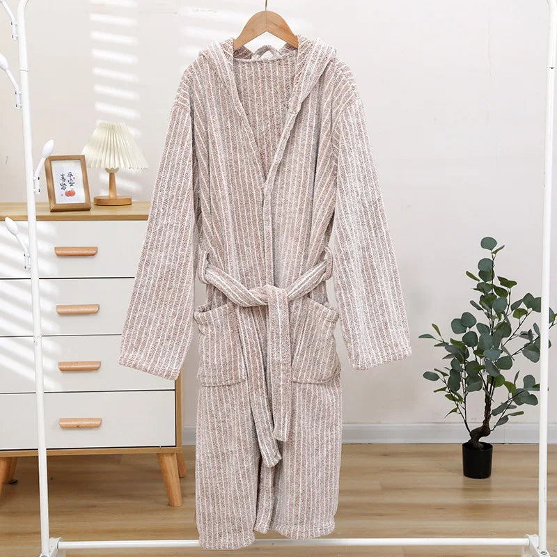 Peignoir de bain avec capuche beige