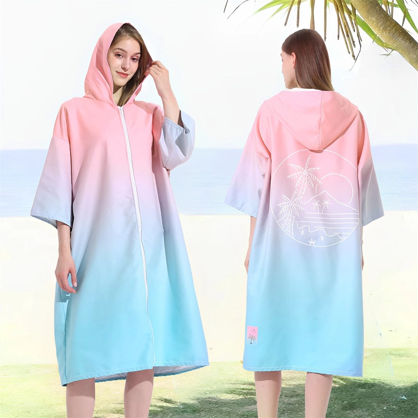 peignoir de bain avec fermeture éclair rose
