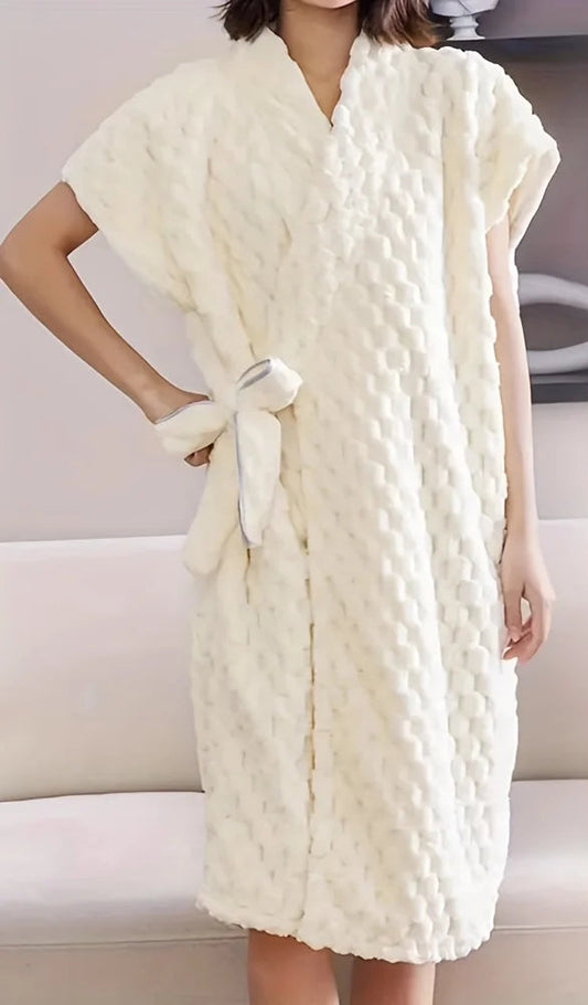 peignoir de bain beige femme