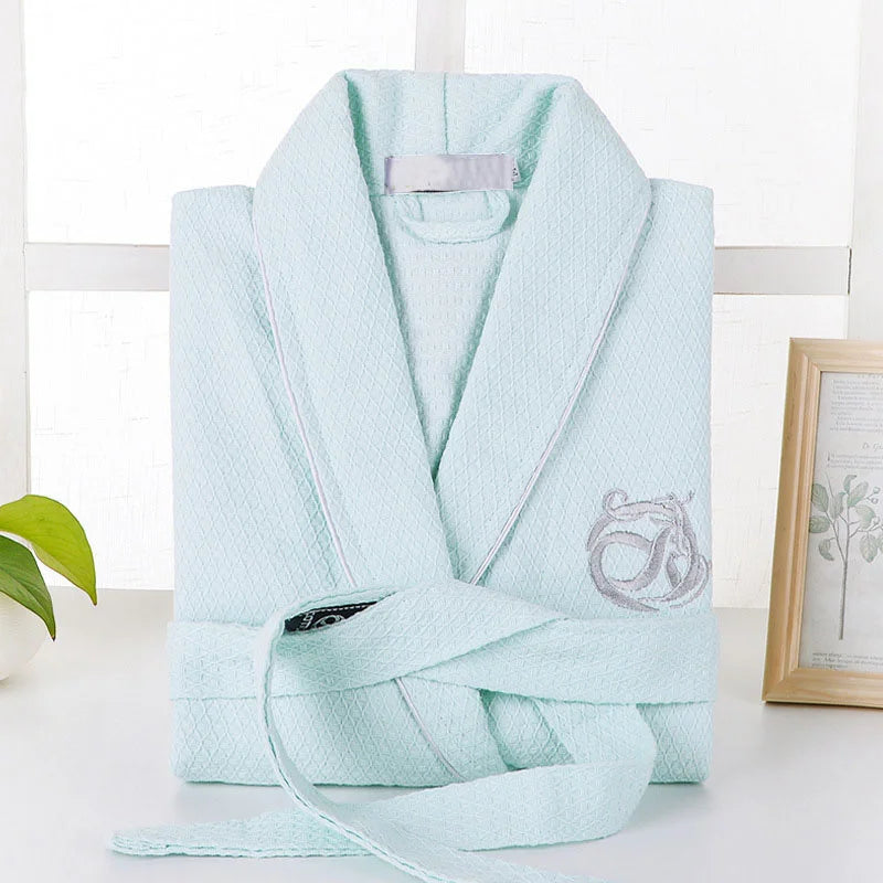 peignoir de bain col châle bleu