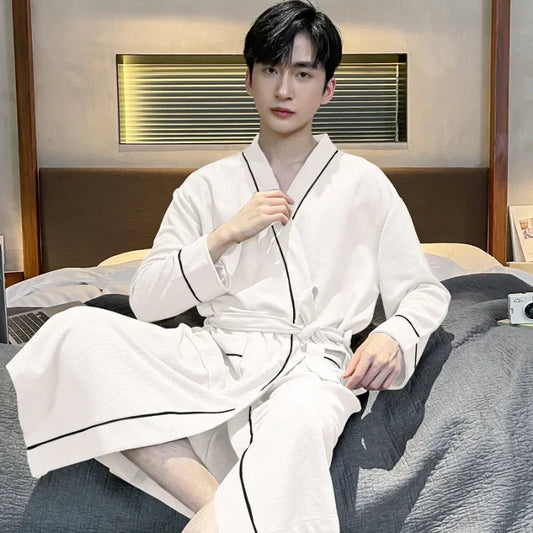 peignoir de bain en coton homme blanc