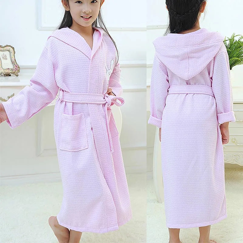 peignoir de bain coton enfant gaufré rose