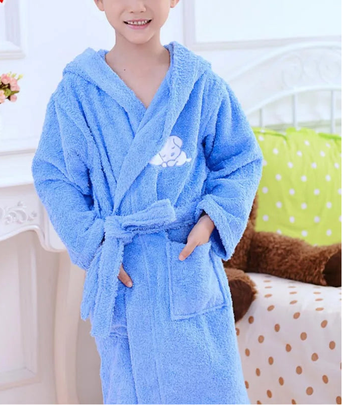 peignoir de bain coton enfant polaire bleu