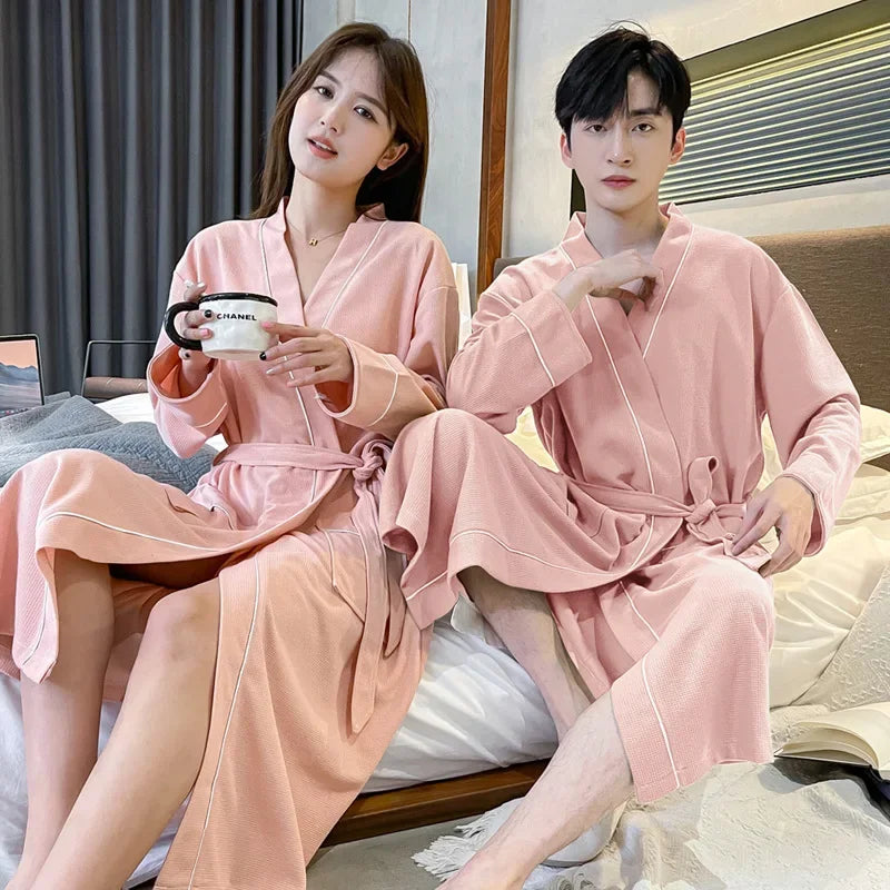 peignoir de bain couple rose