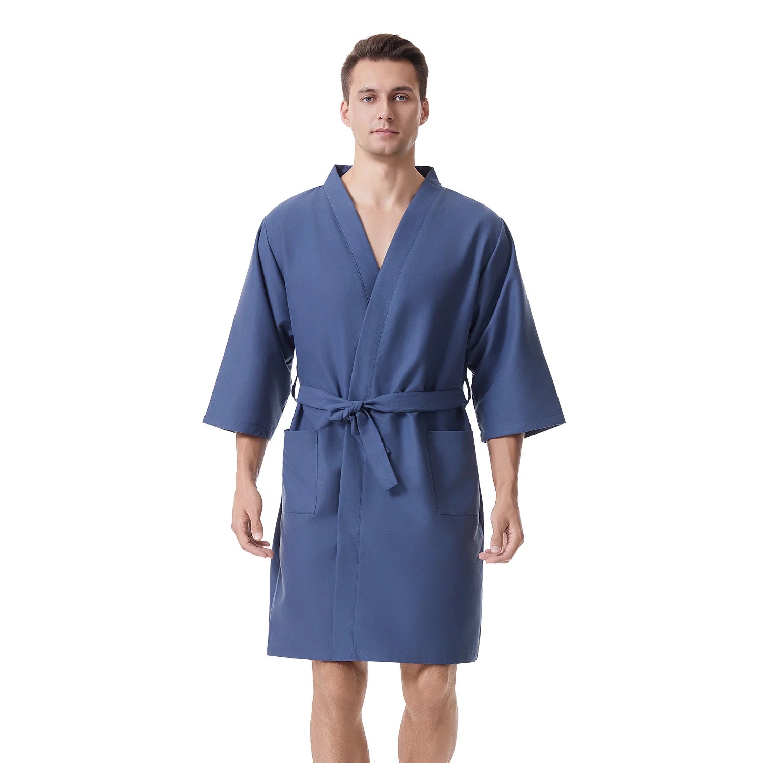 peignoir de bain en microfibre bleu