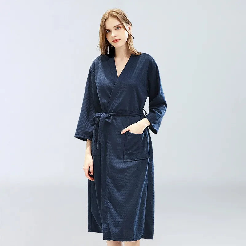 peignoir de bain eponge adulte bleu marine femme