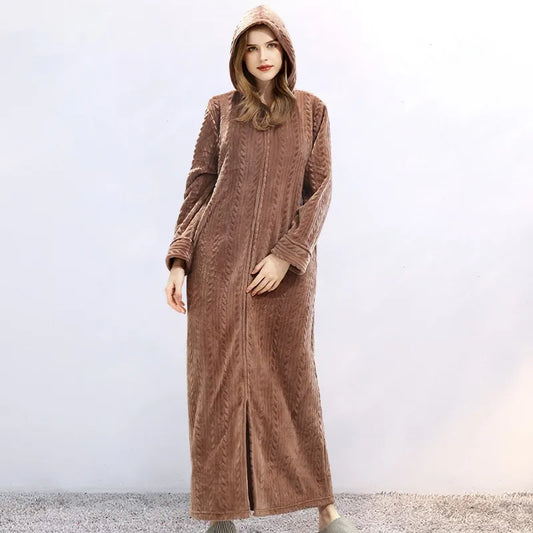 peignoir de bain femme avec fermeture éclair marron