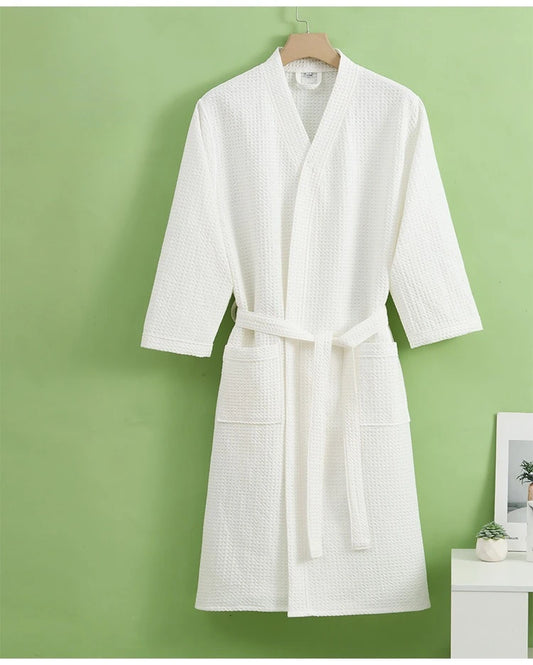 peignoir de bain femme coton nid d'abeille blanc