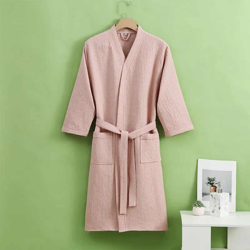 peignoir de bain femme coton nid d'abeille rose