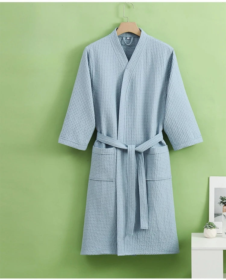 peignoir de ban femme nid d'abeille bleu