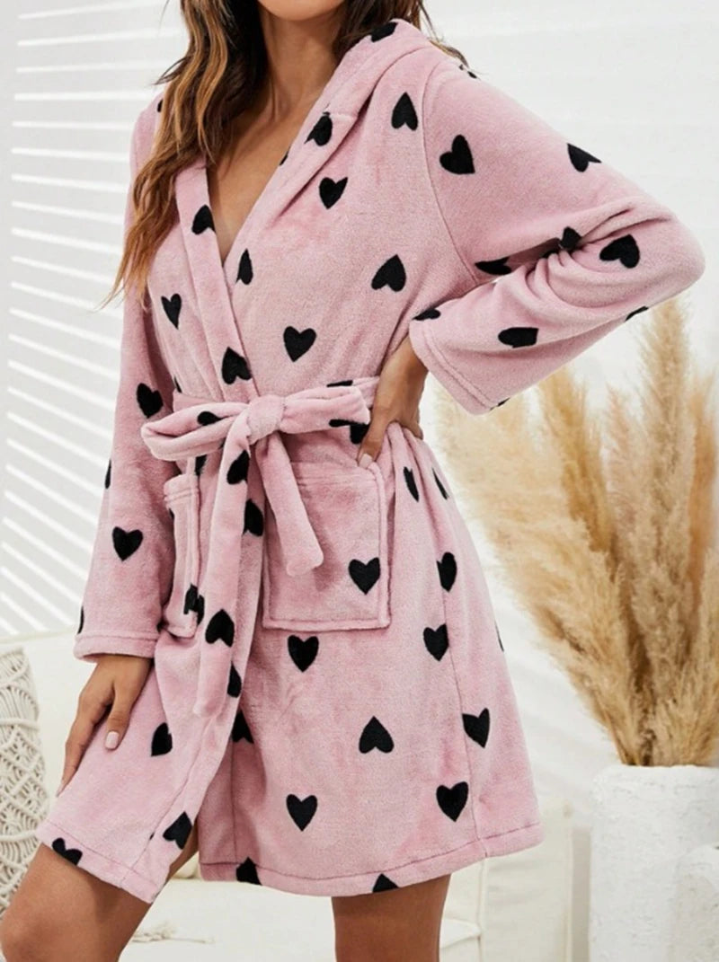 peignoir de bain fille 12 ans coeur rose et noir