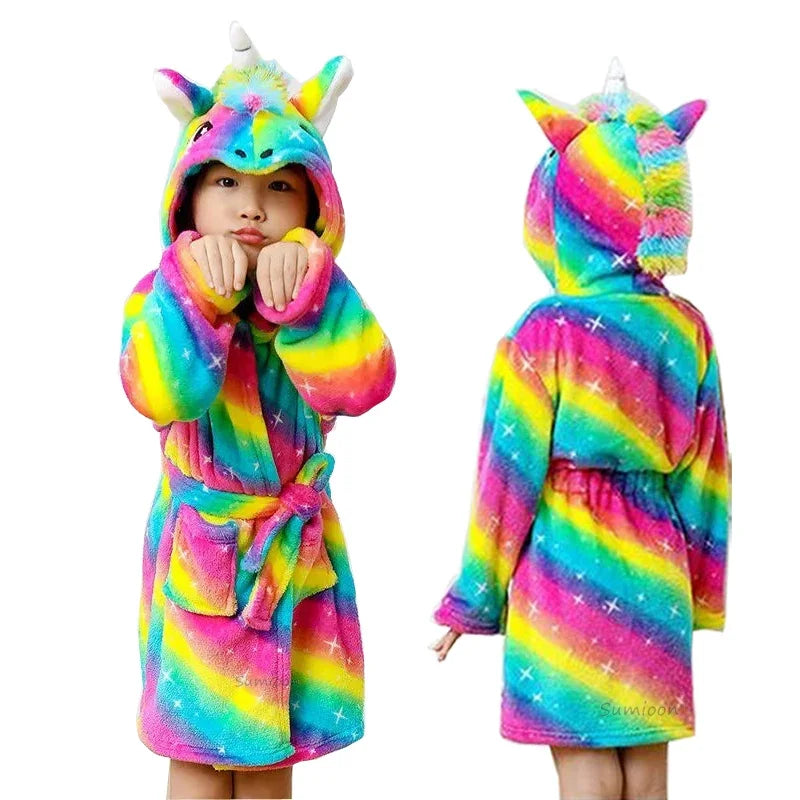 peignoir de bain fille licorne arc en ciel fluo
