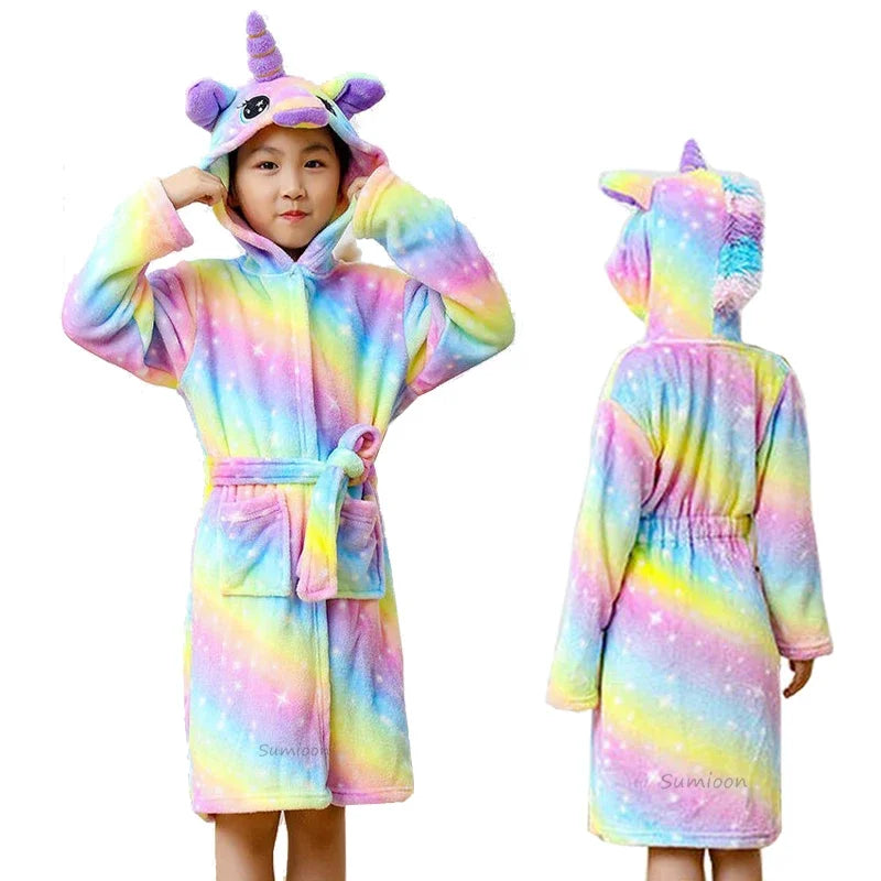 peignoir de bain fille licorne arc en ciel pastel