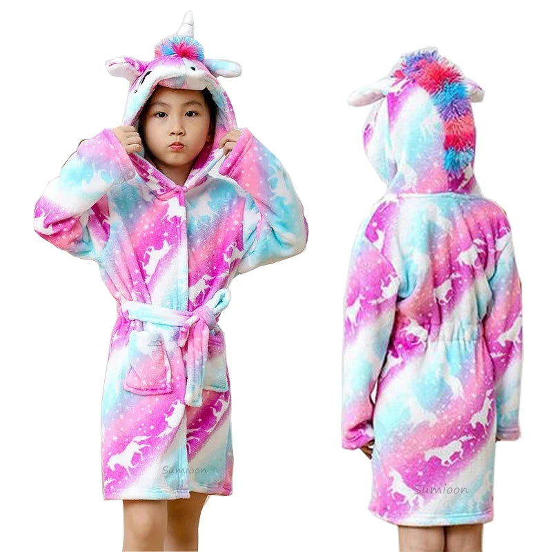 peignoir de bain fille licorne rose et bleu