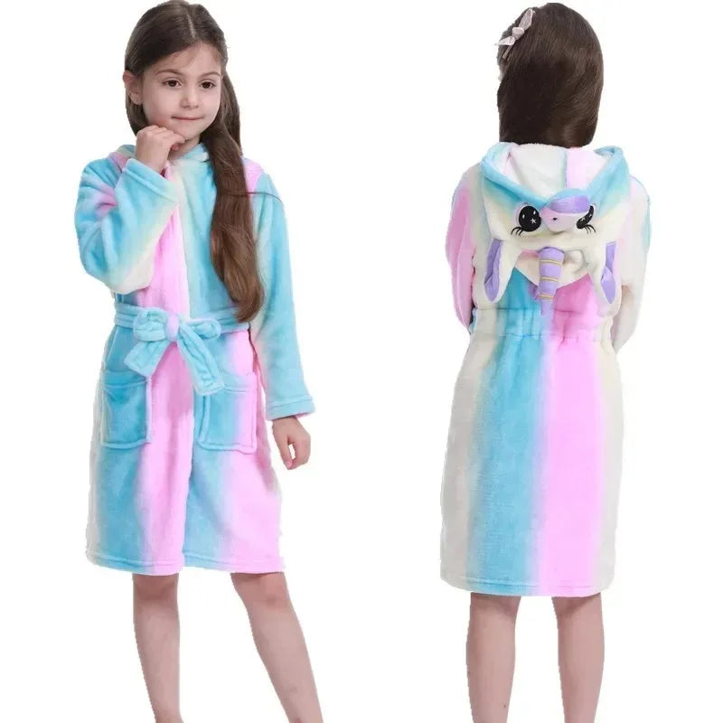 peignoir de bain fille licorne rayé