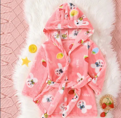 peignoir de bain fille 6 ans corail lapin