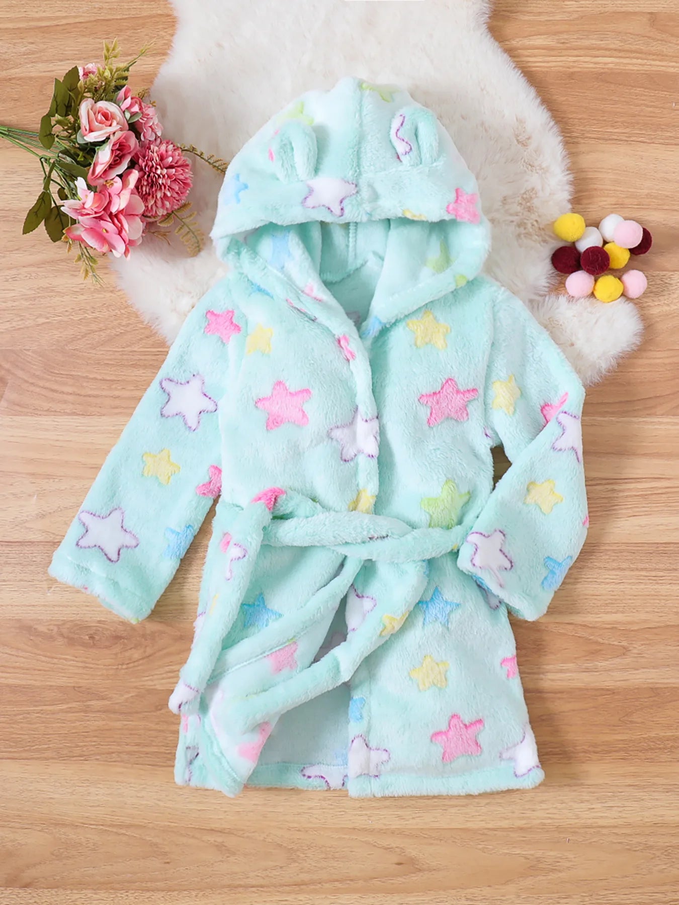 peignoir de bain fille 6 ans bleu étoiles