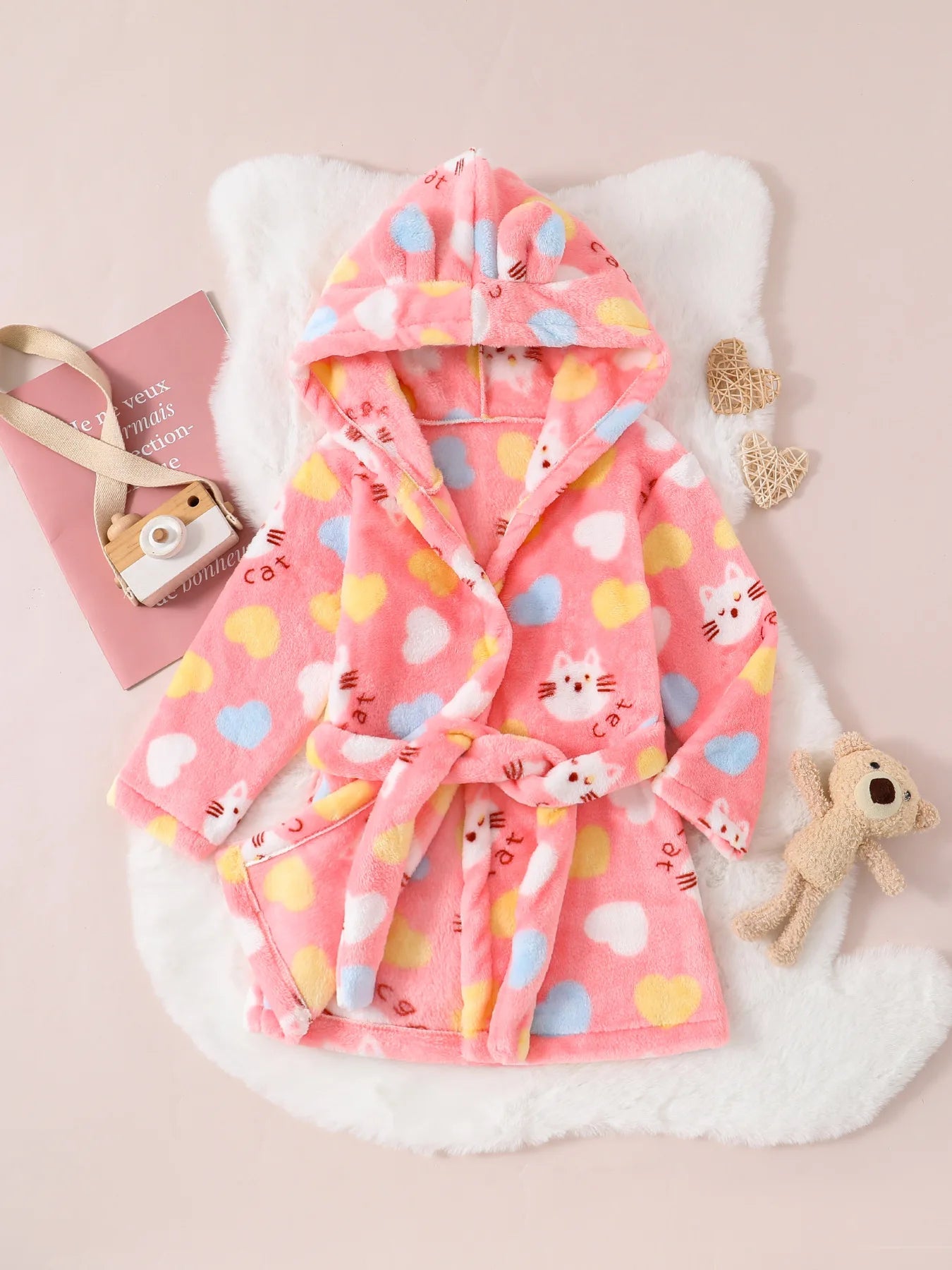 peignoir de bain fille 6 ans corail chat