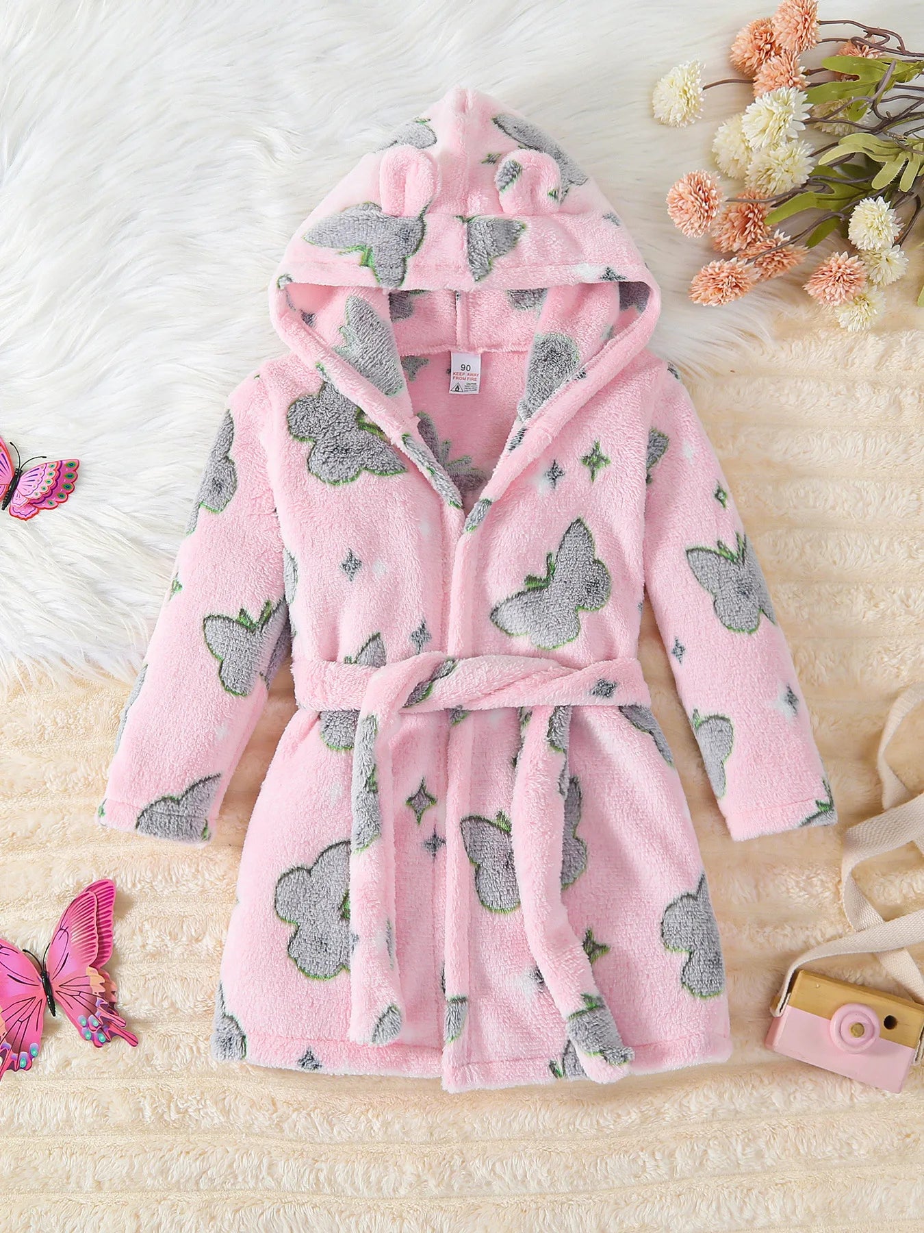 peignoir de bain fille 6 ans rose papillon