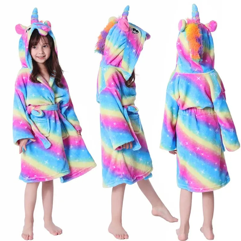 peignoir de bain fille licorne arc en ciel