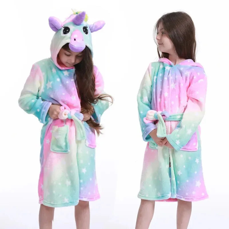 peignoir de bain fille licorne vert et rose