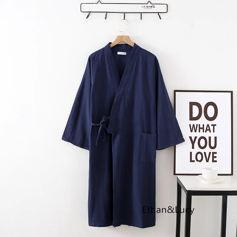 peignoir de bain homme coton bleu marine