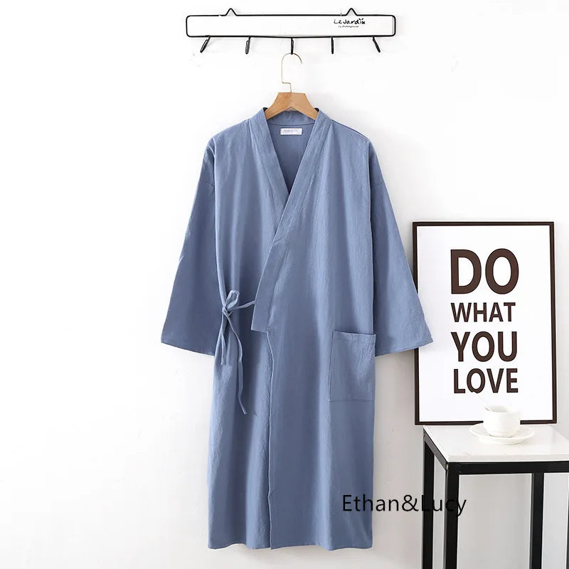 peignoir de bain homme coton bleu