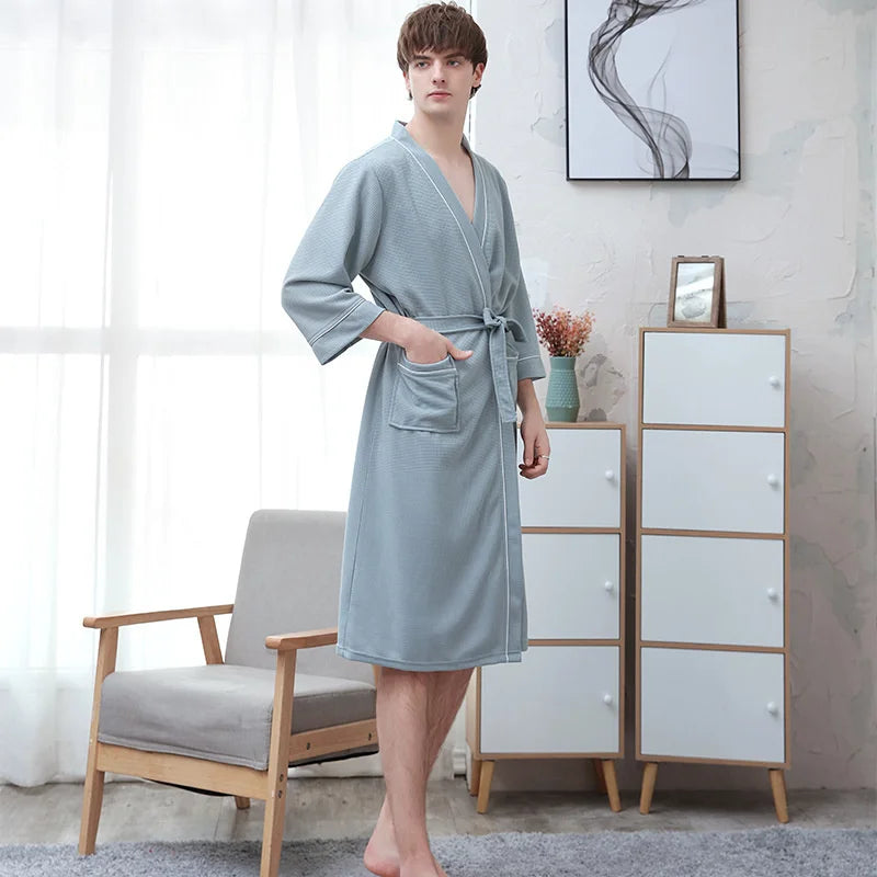 peignoir de bain homme grande taille éponge bleu gris