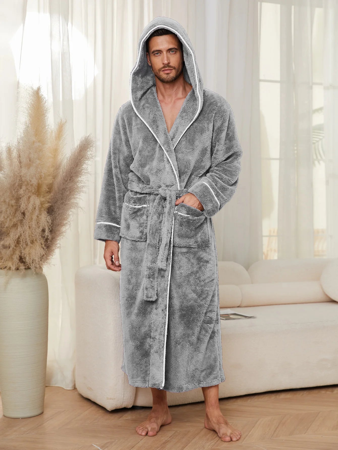 peignoir de bain homme long gris