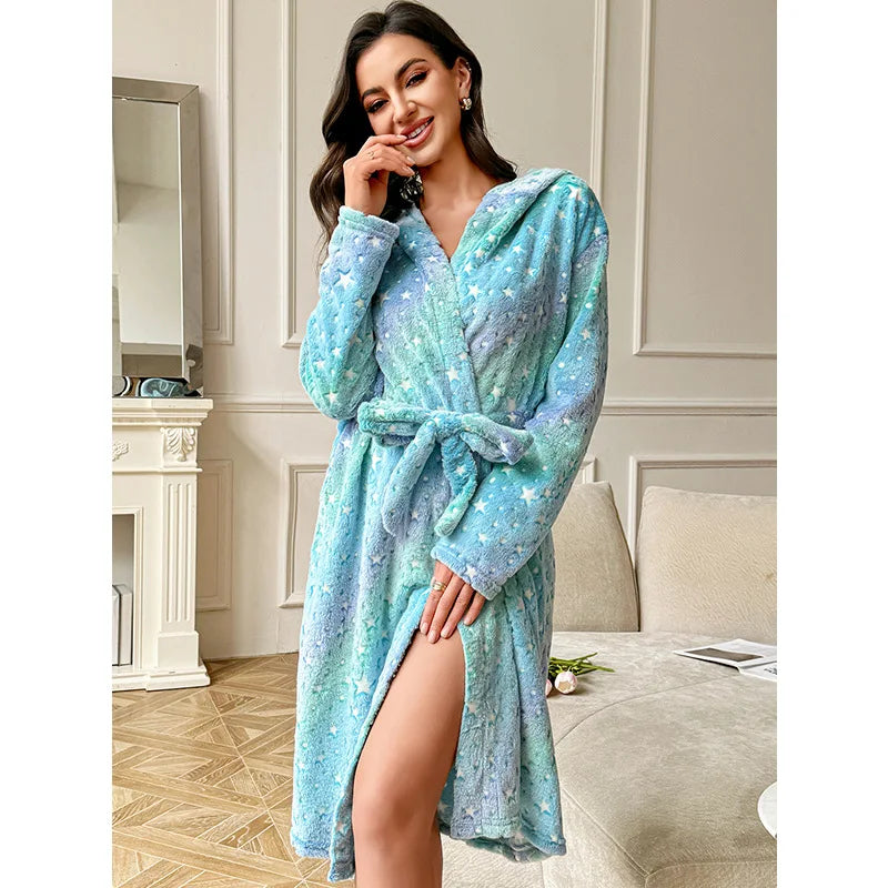 peignoir de bain imprimé femme bleu