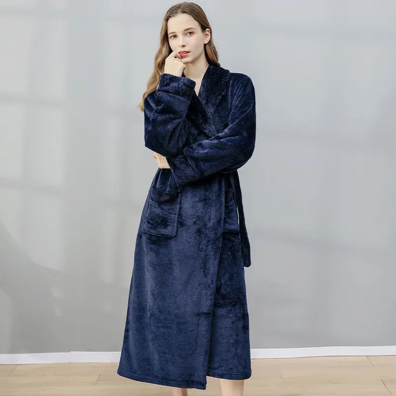 peignoir de bain long bleu marine femme