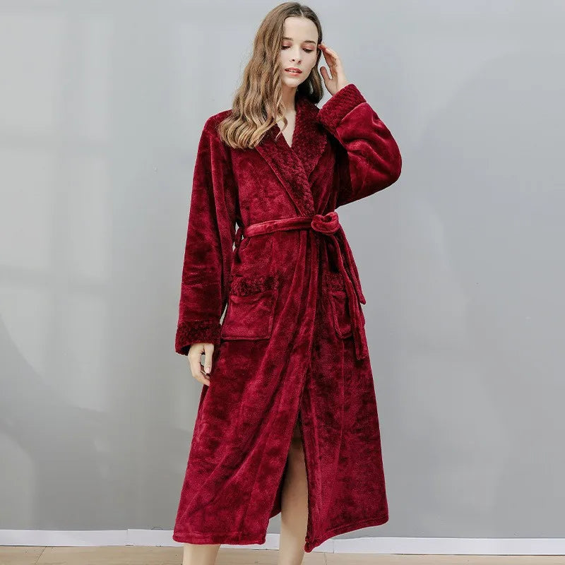 peignoir de bain long rouge femme