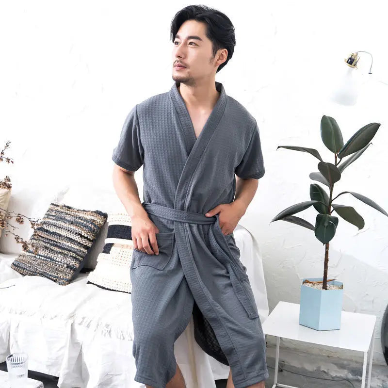 peignoir de bain mixte gris manches courtes homme