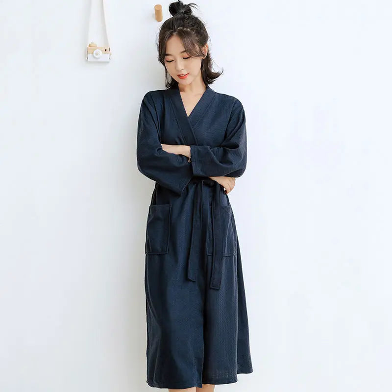 peignoir de bain mixte bleu marine manches longues femme