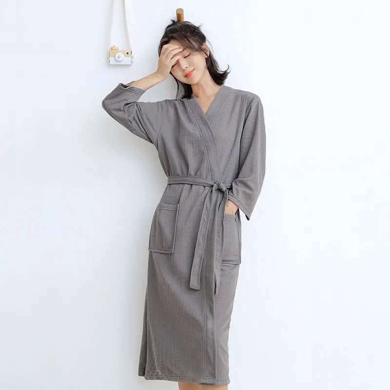 peignoir de bain mixte gris manches longues femme