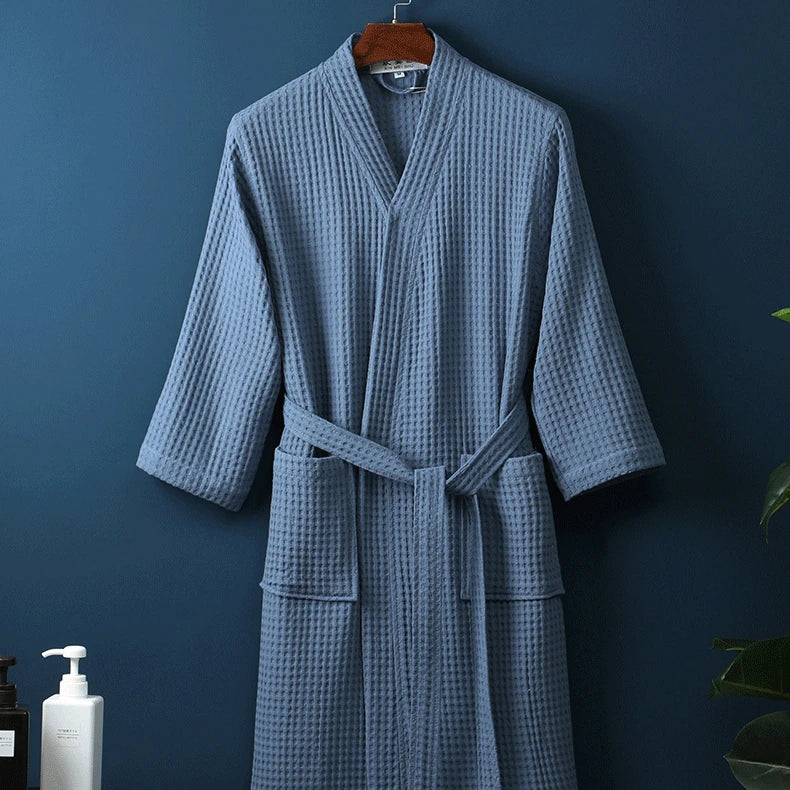 peignoir de bain nid d'abeille bleu