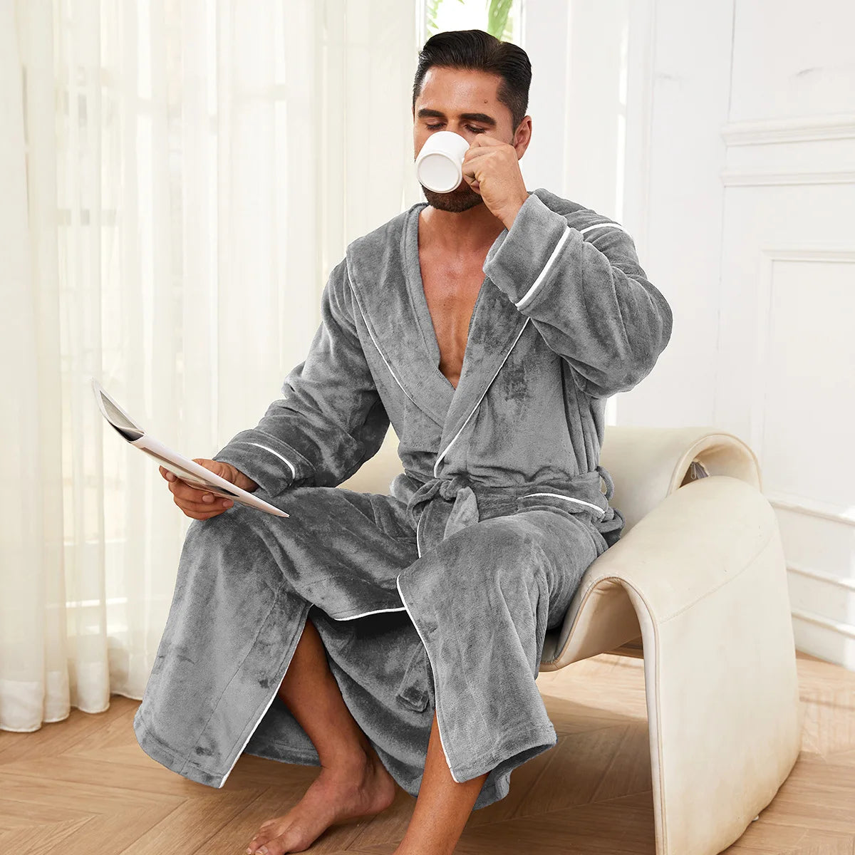 peignoir de bain polaire homme gris