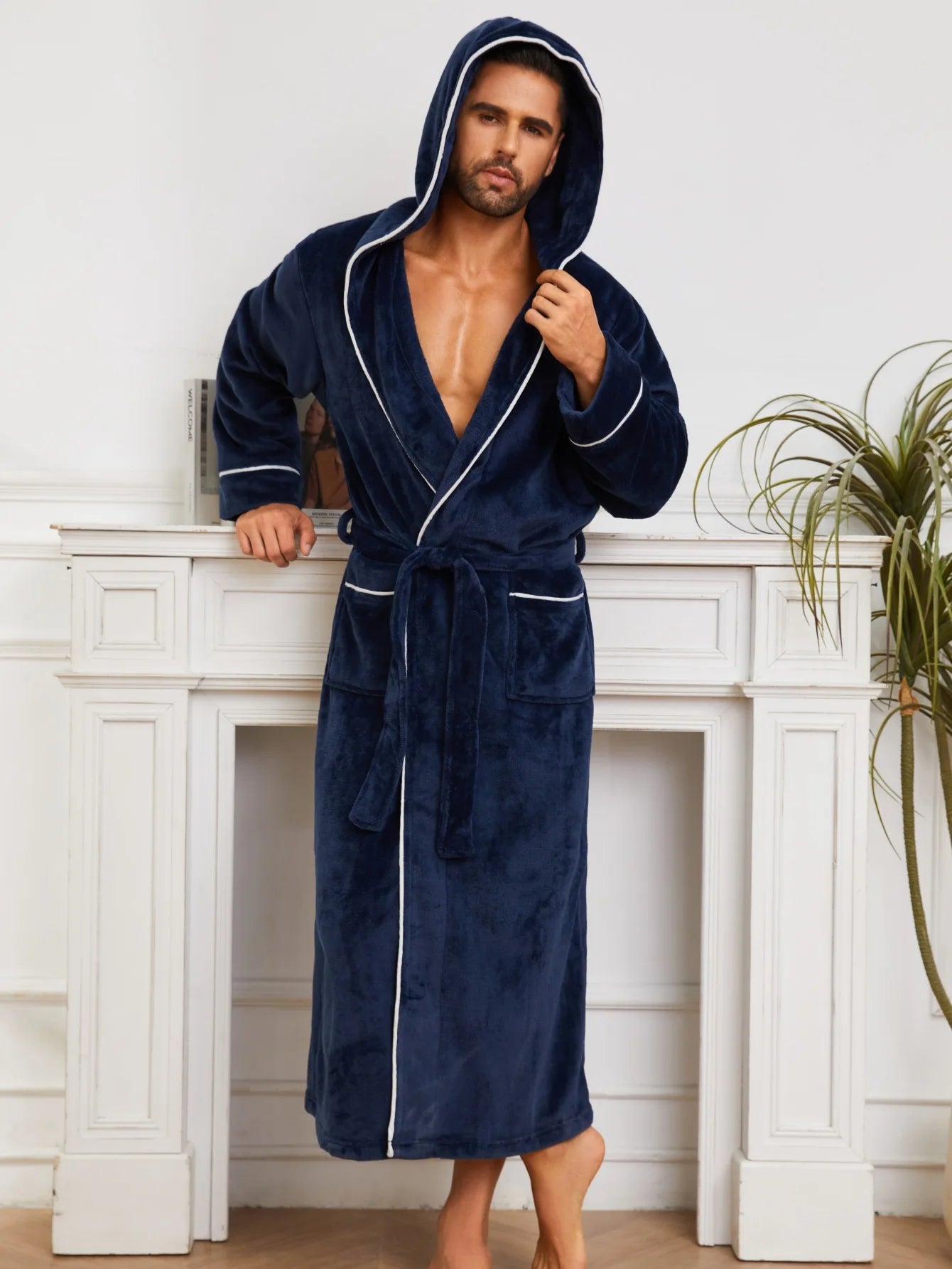peignoir de bain polaire homme bleu