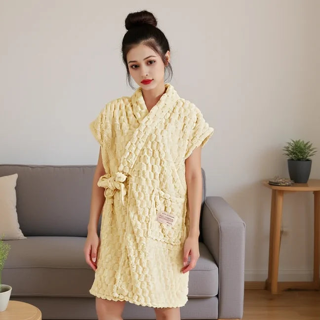 peignoir de bain sans manche beige